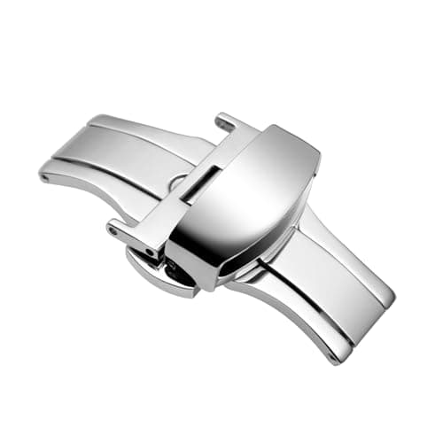 Image of WOCCI 18mm Stainless Steel Deployment Clasp for Watch Strap, Polished Buckle (Silver)