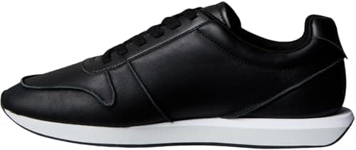 Image of Calvin Klein Men's Retro Runner LACE UP LTH Pinch YM0YM01455 Low Top, Black (Black/Oyster/White), 9