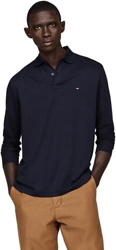 Image of Tommy Hilfiger Men’s Long Sleeve Liquid Cotton Regular Fit Polo Shirt, Blue (Desert Sky), 3XL