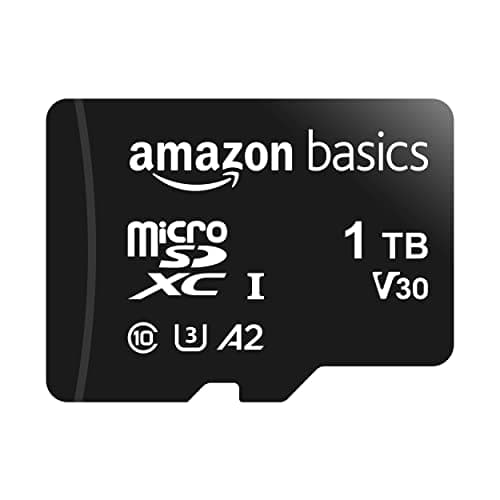 Image of Amazon Basics microSDXC Memory Card with Full Size Adapter, A2, U3, Read Speed up to 100 MB/s, 1 Tb, Black