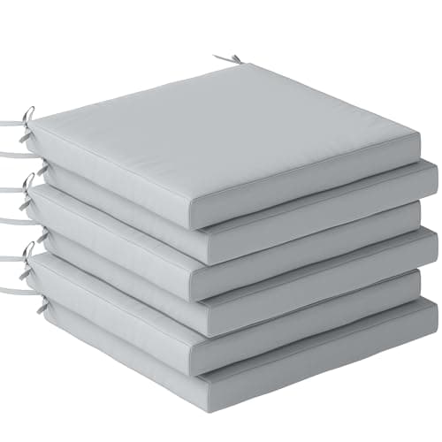 Image of Outsunny Outdoor Seat Cushions Set of 6 with Machine Washable Cover, Square Water Repellent Seat Cushions for Patio Furniture with Ties, Chair Pads, Garden Seat Pads, Light Grey