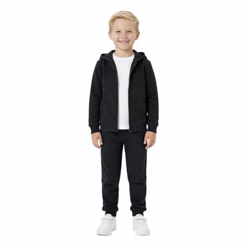 Image of Gift Hub Kids Tracksuit for Boys & Girls | Unisex Fleece Hooded Zip-Up Jumper & Jogger Bottom Set | Soft, Warm & Durable Activewear | Perfect for School, Sports & Everyday Wear | Age 5-6, Black
