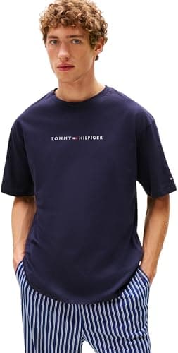 Image of Tommy Hilfiger Men’s Short Sleeve Round Neck Logo T-Shirt, Blue (Desert Sky), XL