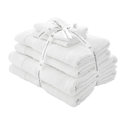 Image of Catherine Lansfield Bathroom Anti-Bacterial Cotton 6 Piece Towel Bale White