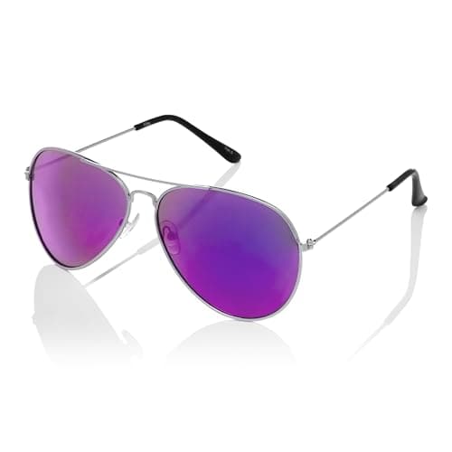 Image of Ultra Pilot Sunglasses - Adults Silver Frame with Purple Mirror Lenses Mens and Womens Sunglasses Metal Framed Retro 80s Classic Style Sunglasses Women Men UV400 Protection Navigator Pilot
