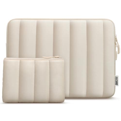 Image of TECOOL Puffy 14 inch Laptop Sleeve Protective Case 14 Inch For 14” Lenovo HP EliteBook Pavilion Acer Dell Chromebook Notebook, Macbook Air 15 M5 M4 M3 2026-2023 Shockproof Splash-resistant Bag,Beige