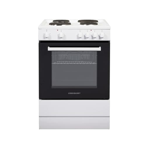 Image of Cookology CFSP600WH 60cm Wide, 62 Litre Capacity Freestanding Electric Single Cooker with Solid Plate Top 4 Cooking Zone Hob and Analogue Dials – in White