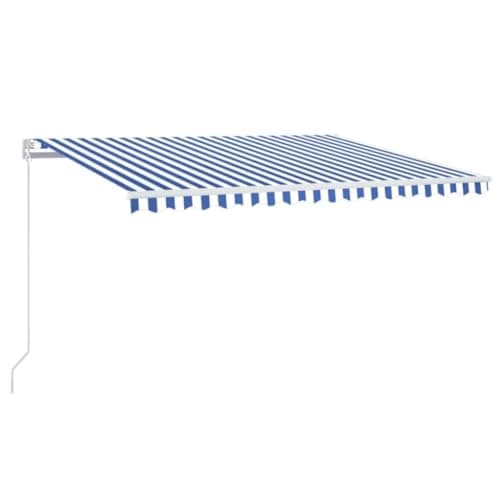Image of vidaXL Manual Retractable Awning - 400x300 cm Blue/White | Outdoor Patio Canopy with Solar LED Lights | UV and Water- Polyester