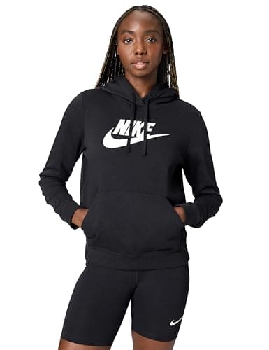 Image of NIKE DQ5775-010 W NSW CLUB FLC GX STD PO HDY Sweatshirt Women's Black/White Size M