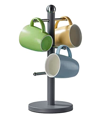 Image of Novel Solutions Stainless Steel Matt Grey Coated 6 Cups Mug Tree Kitchen Storage Rack