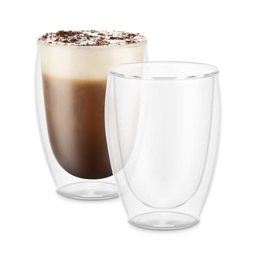 Image of Bodum Double Walled Glasses Pack of 2 PAVINA - 350ml Latte Cups - Dishwasher Safe Thermal Cup - Mouth-Blown Borosilicate Glass