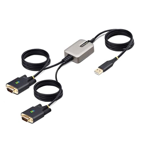 Image of StarTech.com 13ft/4m 2-Port USB to Serial Adapter Cable, COM Retention, FTDI, USB-A to DB9 RS232, Changeable DB9 Screws/Nuts