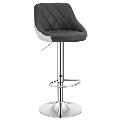 Image of WOLTU Bar Stool, Swivel Breakfast Stools with Backrest and Footrest, Height Adjustable Kitchen Island Barstool, Non-Slip Metal Base, Faux Leather, Grey+white
