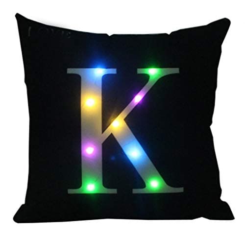 Image of ZUODU Creative LED Colorful Flashing Velvet Letter Cushion Cover Pillow Cover Bar Use Party Use Festival Use Gift Use18”x18” or 45cm x 45cm 1pc (K-black)