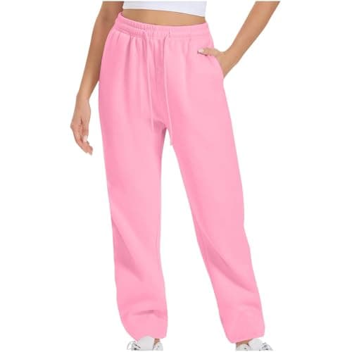 Image of Nuoke womens straight leg joggers,Joggers for Women UK Lounge Workout Gym Sports Trousers Straight Leg Sweatpants with Pockets Tracksuits Bottoms Elasticated Waist Casual Running Track Pants Pink