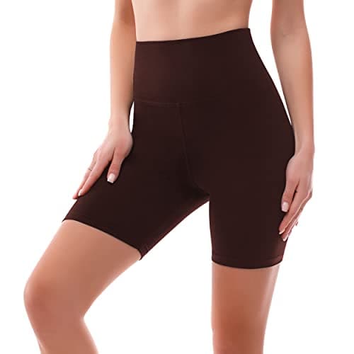 Image of SINOPHANT High Waisted Cycling Shorts Women - Tummy Control Buttery Soft Biker Yoga Running Gym Black Workout Athletic Shorts(S-M,1 Brown)