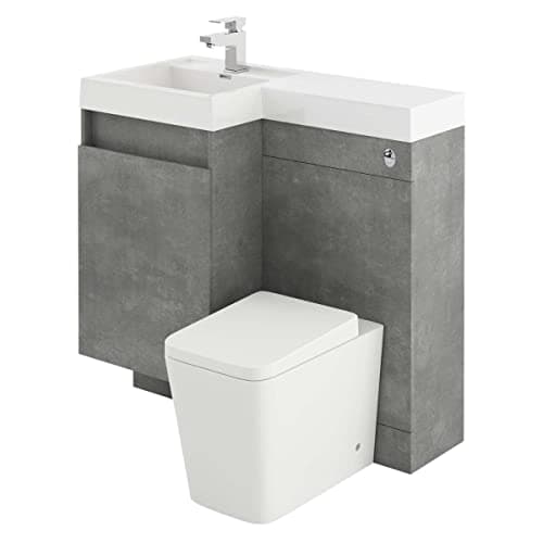 Image of Wiltshire 900mm Left Hand Combination Vanity Unit with WC Worktop Grey Bathroom Sink Cabinet & Toilet Unit Modern Space-Saving Furniture