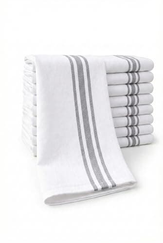 Image of Pack of 10 Professional Catering Tea Towels – Heavy Duty Construction – Absorbent & Quick Dry – High Density Weave- Fade Resistant – Lint Free & No streaks - Bar, Restaurant Cloth (50 x 70 cm) (Grey)