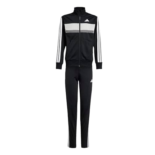 Image of adidas Unisex Kids SEASONAL ESSENTIALS TIBERIO 3 STRIPES TRICOT TRACKSUIT, Black/White/Grey Two, 13-14 Years