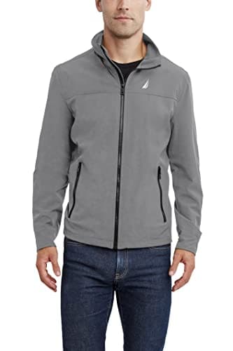 Image of Nautica Men's Lightweight Windbreaker Stretch Athletic Outdoor Full Zip Bomber Golf Jacket, Cloud Grey, XL