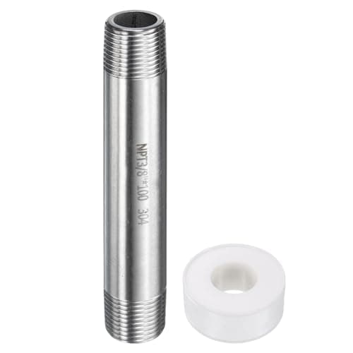Image of sourcing map Stainless Steel Nipple Pipe Fitting 3/8" NPT x 3/8" NPT Male Threaded 3.94" Length Nipple Cast Pipe for Connecting Extending Beer Machine Bathroom Gas Air Plumbing