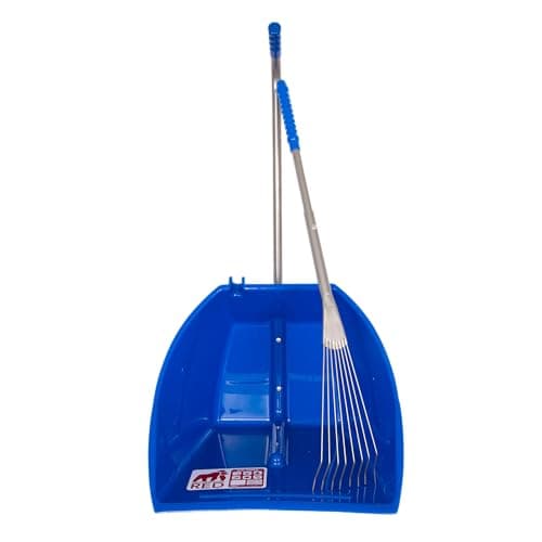 Image of Red Gorilla Blue 80cm Big TIDEE with Long Metal Rake Horse Manure Shovel Scoop Multi Purpose Large Lightweight Dustpan for Paddock Stable Horsebox Equestrian or Garden Waste Leaf Rake
