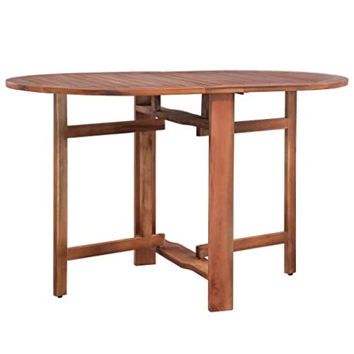 Image of KNERPWD Oval Solid Acacia Wood Folding Butterfly Dining Table, 120x70x74 cm, Rustic Garden Table for Outdoor Living Space