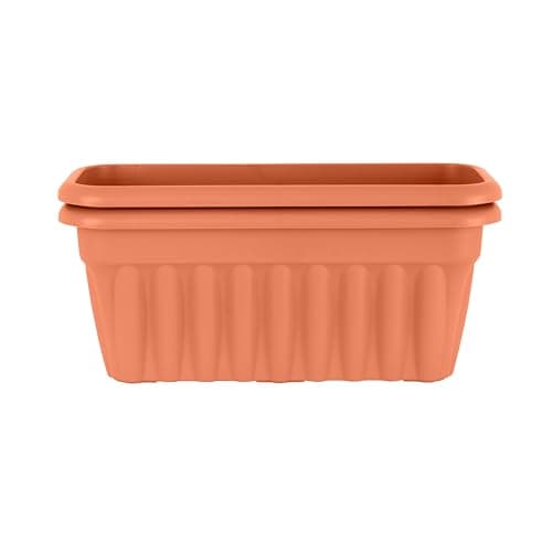 Image of Wham Vista 2 x 60cm Rectangular Plastic Garden Troughs | 100% Recycled Plastic | Weather Resistant & Lightweight | Indoor & Outdoor Use | Drainage in UK - Terracotta