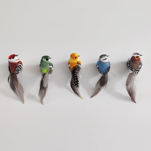 Image of KARLOR Artificial Birds Figurine Set, 5 Pieces Bird Figures Garden Decoration Bird Ornaments with Feathers Foam Bird Figure Decoration Realistic Bird Model Plant Room Wall Balcony Spring Garden Decor