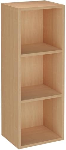 Image of Blisswood Wooden Bookcase, 3 tier Bookshelf Storage Shelves, Cube Storage unit, Narrow shelving unit for Home, living room display shelves, bedroom and office furniture (Beech)