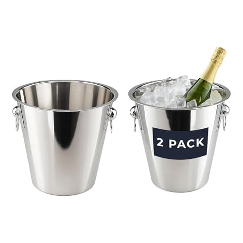 Image of Chabrias 2 Pack 5 Litre Polished Stainless Steel Champagne & Wine Ice Bucket – Durable Double-Wall Drinks Cooler with Carry Handles | Professional Bar & Home Entertaining Bucket