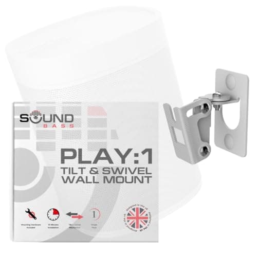 Image of Sound Bass Play 1 Wall Mount, Compatible with Sonos Play:1 Only, Adjustable Swivel & Tilt Mechanism, Mounting Bracket Includes All Fixings