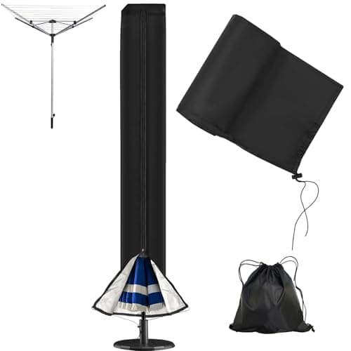 Image of AUXHCYL Rotary Washing Line Cover - 420D Heavy Duty Rotary Airer Cover, Waterproof Whirligig Covers for Outside, Rotary Clothes Line Covers with Zips for Dryer Rotary Line(165x16x16cm)
