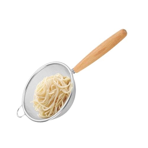 Image of Kitchen Sieve - 20cm Fine Mesh Strainer, 304 Stainless Steel Sifter, Wooden Handle Cooking Tool, Durable Food Filter | Efficient Pasta Washing Soup Straining for Daily Home Baking Kitchen