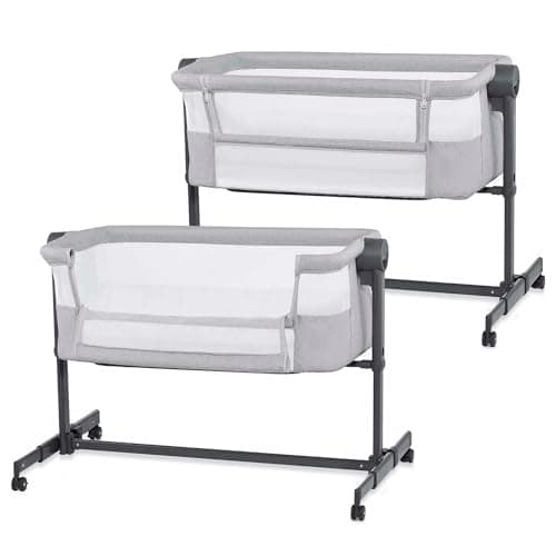 Image of Kinderkraft Nestee UP 2 Co-Sleeping Cot, Baby Cot with Birth Mattress, Height Adjustment, Easy to Fit Parent's Bed, Adjustable Feet, Light Grey