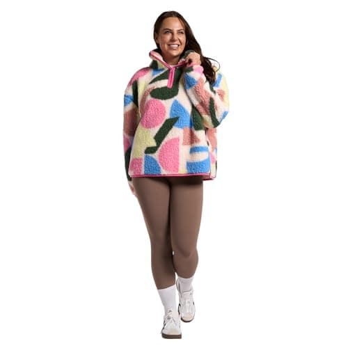 Image of OHS Fleece Jacket Women Half Zip, Geometric Teddy Fleece Jacket Soft Cosy Warm Winter Clothing Women's Jackets Half Zip Sweatshirt Women Long Sleeve Ladies Jackets Top for Outdoor, Multi - S/M