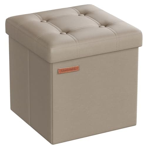 Image of SONGMICS MAZIE Collection - Storage Ottoman, 38 cm Folding Foot Rest Stool, Ottoman Storage Box, Easy Assembly, for Living Room, Bedroom, Entryway, Camel Brown LSF030K53