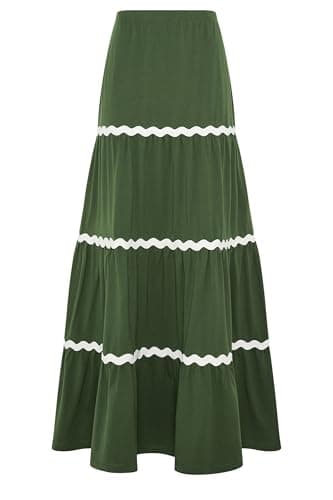 Image of Long Tall Sally - LTS Tall Green Contrast Swirl Cotton Maxi Skirt - Women's