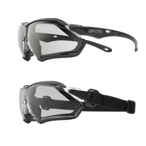 Image of Skytec Hybrid Safety Goggles EN166 Certified – Anti-Scratch UV Protective Glasses with Adjustable Headband for Work, Lab, Grinding & Outdoor Eye Protection - Grey Lens