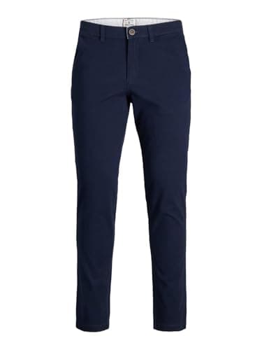 Image of JACK & JONES Men's Slim Fit Chinos Tapered Leg Cotton Stretch Trousers Navy Blazer 29W / 32L
