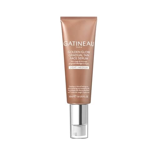 Image of GATINEAU Golden Glow Gradual Tan Face Serum - 50ml, Hyaluronic Acid & Marine Bio-Retinol, Smooths Complexion, Natural and Radiant Glow, Suitable for Sensitive Skin, Light/Medium