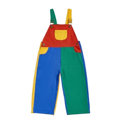 Image of Loalirando Kids Girls Boys Denim Dungarees Toddler Girls Boys Overalls Patchwork Shortall Baby Dungarees Sleeveless Jumpsuit (Blue Green, 2-3 Years)