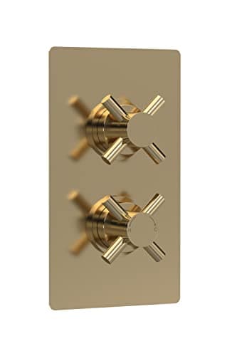 Image of Hudson Reed KRI8207 Tec Cross Modern Concealed Twin Thermostatic Crosshead Shower Valve with Diverter - 2 Outlets, 215mm, Brushed Brass