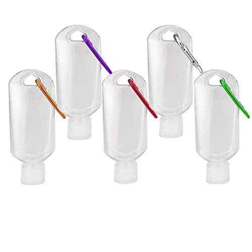 Image of VerteLife 5PCS 50ml Refillable Travel Bottle with Keychain Clip, Flip Cap Clear Plastic Empty Bottles Travel Hand Sanitizer Containers Squeeze Container for Cosmetic Toiletries Liquids (5 Colors)