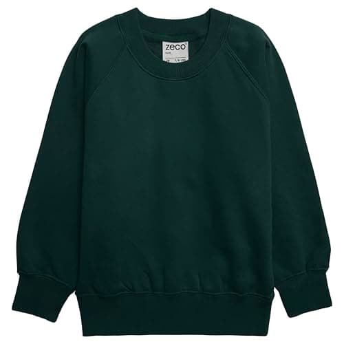 Image of ZECO Boys Girls Unisex Crew Neck Sweatshirt School Uniform Kids Jumper (2-16 Years) Bottle Green