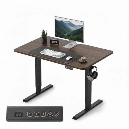 Image of FEZIBO Electric Standing Desk For Gaming 100 * 60 cm Heigh Adjustable Stand up Table with digital display controller, Sit Stand Home Office Desk with Splice Board, Dark Frame/Dark Walnut Top
