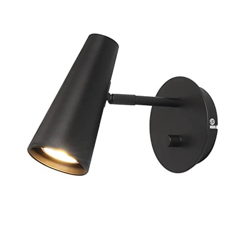 Image of DAWALIGHT Dimmable Wall Spotlights with Switch LED 5W 3000K Warm White GU10 Single Wall Light Indoor Adjustable Wall Sconce for Living Room Bedroom Hallway Hotel, Aluminum, Black