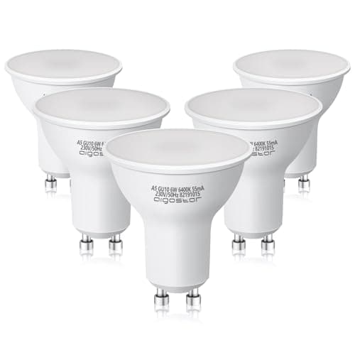 Image of Aigostar 6W GU10 Bulbs, LED GU10 Bulbs Cool White Daylight 6500K 480LM, 100°Beam Angle Spotlight 5 Pack