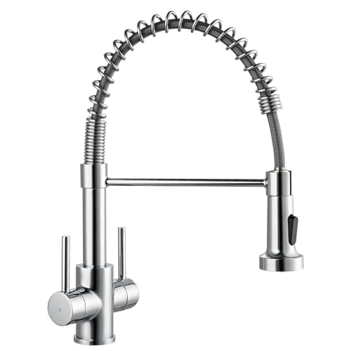 Image of Peppermint Kitchen Taps with Pull Out Spray Dual Lever Kitchen Tap Chrome Sink Mixer Tap Spring Pull Down Faucet with Dual Function Sprayer Brass 360° Swivel Spout Commercial