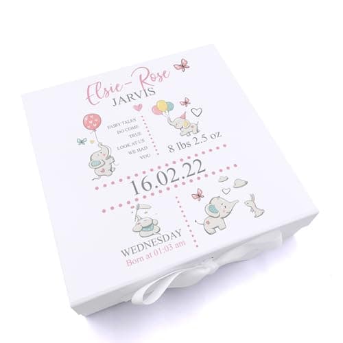 Image of ukgiftstoreonline Personalised Baby Girl Elephants Design Keepsake Memory Box (Large)